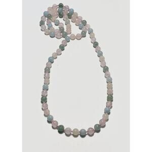 Pastel Rose Quartz Aventurine Hand Knotted Gemstone Necklace 32 in.